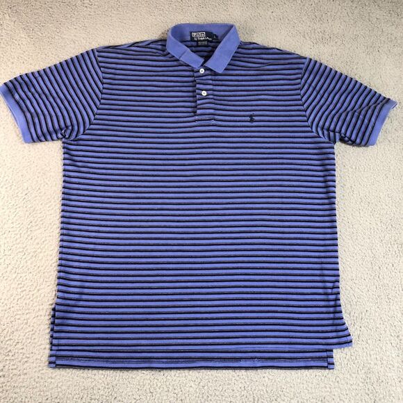 Polo Ralph Lauren Shirt Mens Large Blue Black Striped Golf‎ Pony Logo Collared - Picture 3 of 9